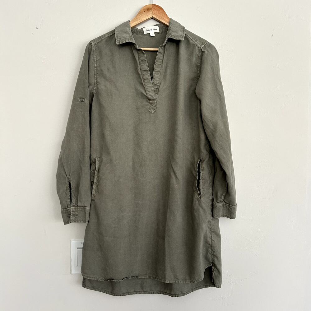 Cloth & Stone Moss LS Roll Tab Pullover  Boho Minimalist Dress Size M
